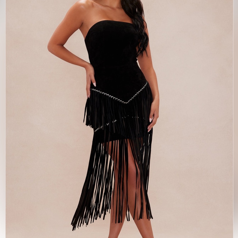 Suede Black Fringe Dress